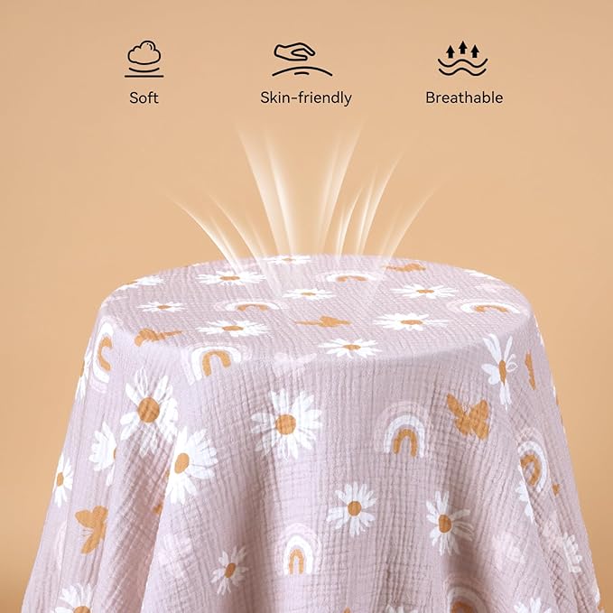 TILLYOU Muslin Mini Crib Sheets 2 Pack, Pack and Play Mattress Sheets Fitted for Pack N Play, 38 x 26 Sheet for Toddler, Pink Butterfly