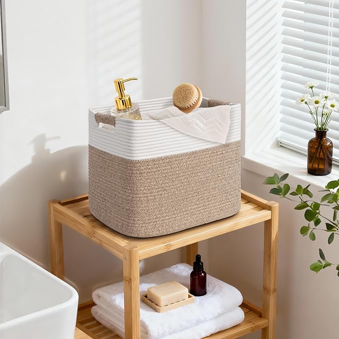 15×13 Inch Storage Cubes, 3 Pack Cube Storage Bins for Organizing, Cotton Rope Woven Baskets for Shelves, Bathroom, Kids Room, Closets, Baby Nursery