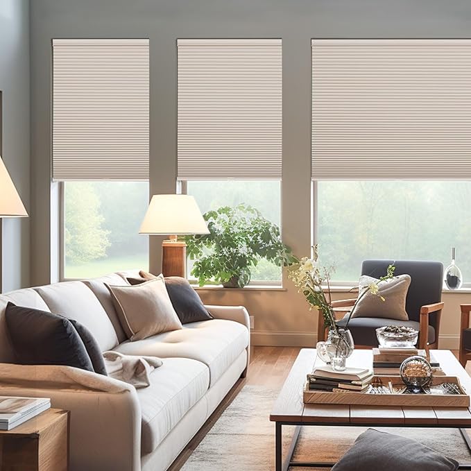 Changshade Cordless Cellular Shades, Blackout Honeycomb Shades for Windows, Pull Down Pleated Blinds, Easy to Install for Indoor Windows and French Doors,47" W x 72" H, Beige