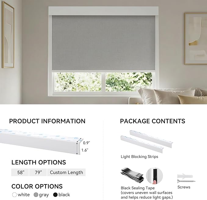 ZSTARR PVC Light Blockers Blackout Light Blockers Side Tracks for Window Shades and Blinds Side Tracks for Blackout Shades Easy to Install Light Blocking Strips for Bedroom (White,79",4pcs)