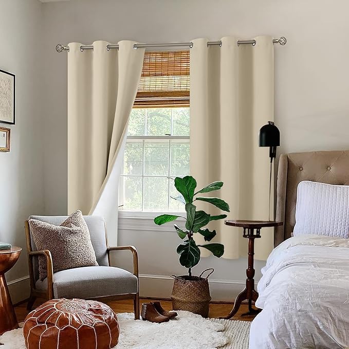 BGment Beige Blackout Curtains 63 Inch Long for Bedroom, Thermal Insulated Bedroom Curtains Soundproof Room Darkening Sun Blocking Drapes 2 Panels, Each Grommet Curtains 42 Inch Wide