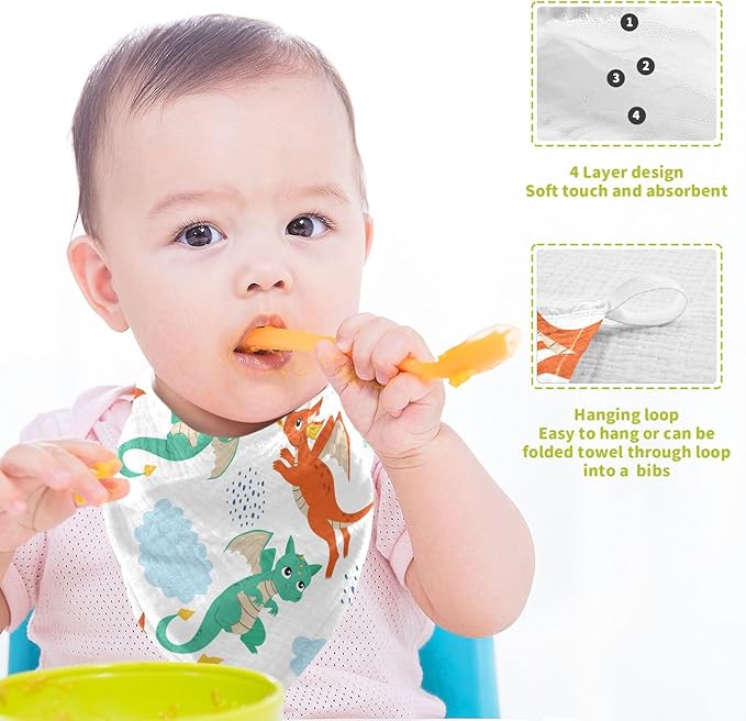 vvfelixl Flying Dragons Baby Burp Cloths Baby Muslin Washcloths for Boys Girls Cotton Baby Face Towel for Newborn Infants Soft and Absorbent 11.8 X 11.8 in, 5 Pack
