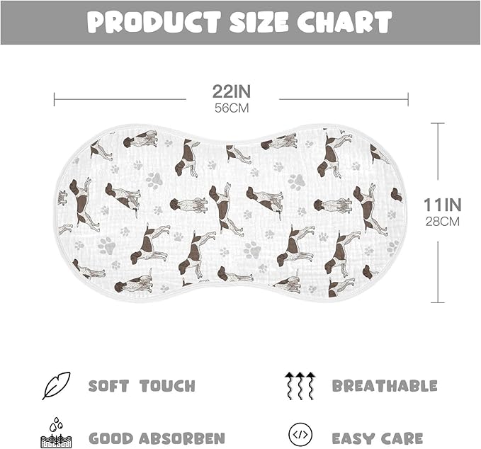Qinllo 4 Pack Muslin Burp Cloths German Dogs White Cotton Baby Burp Cloths Extra Absorbent and Soft Thick Burping Cloth for Baby Boys Girls 22x11 Inch