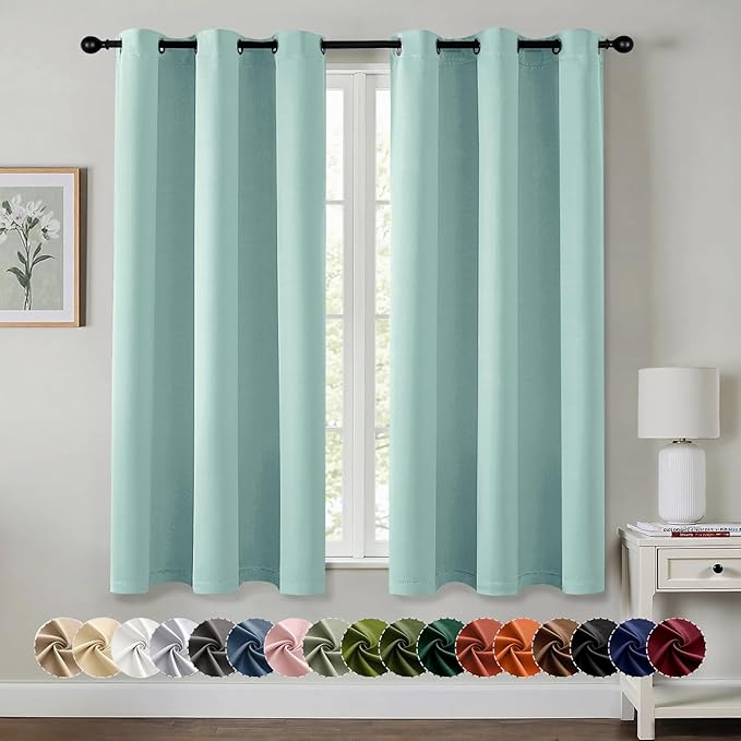 MIULEE Aqua Blackout Curtains for Bedroom Living Room 54 Inches Long 2 Panels, Thermal Insulated Room Darkening Drapes Solid Grommet Noise Reduction Light Blocking Window Treatments 40x54 Inch