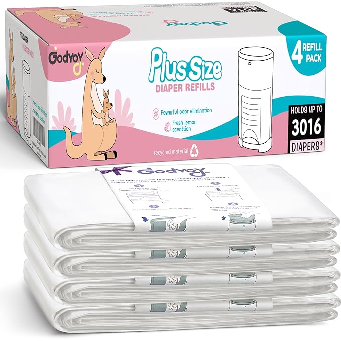 Refills Compatible with DEKOR Plus Diaper Pail Refill Bags| 4 Pack| Super Powerful Odor Eliminator Extra Thick Diaper Pail Bags| Each Holds up to 3016 Diapers| Fresh Lemon Scent| Easy to Replace