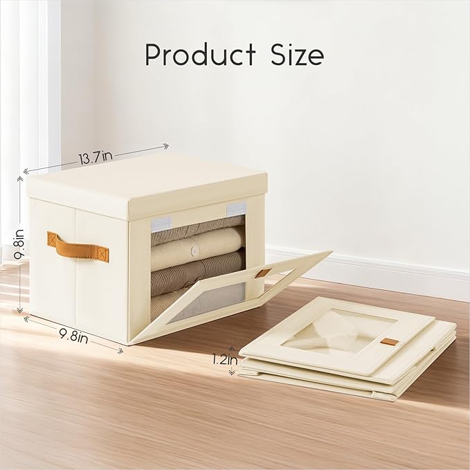 Small Fabric Storage bins - Collapsible Storage Bins with Open Window, 5 Pack Closet Baskets for Shelves, Stackable Decorative Boxes for Home, Dorm, Beige, 13.7"x 9.8" x 9.8"