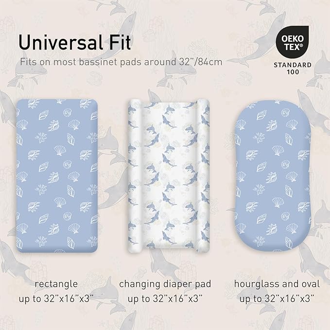 Gllquen Baby Bassinet Sheets Set 2-Pack, Breathable Cozy Bassinet Fitted Sheet Universal Fit Standard Mattress Oval Rectangle Cradle Baby Sheets for Baby Boy Girls Unisex 32"x16"(Seashell)
