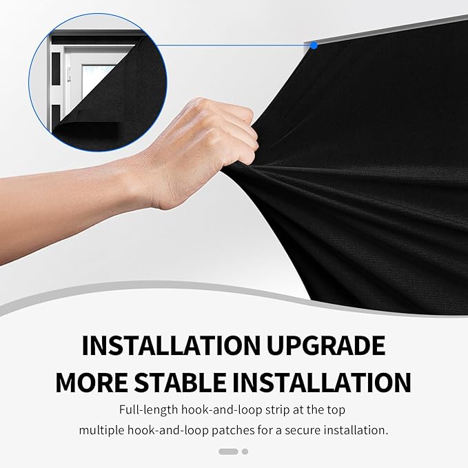 100% Upgraded Blackout Curtains for Bedroom, Rod-Free Hook&Loop Portable Blackout Shades for Travel, Black Out Window Cover No Drill Cuttable for Bedroom, Nursery, Media Room,Black,57 * 118in