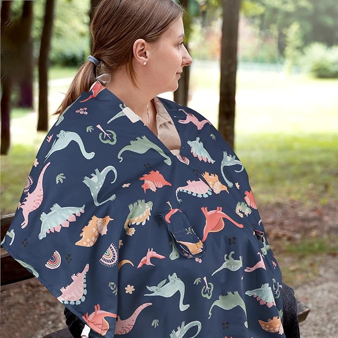 Car Seat Cover Baby, Peekaboo Opening Carseat Covers Baby Girl, Warm Minky Infant Car Seat Canopy, Multi-Use Cover Protecting Baby from Wind, Sun, Strangers, Blue Dinosaur