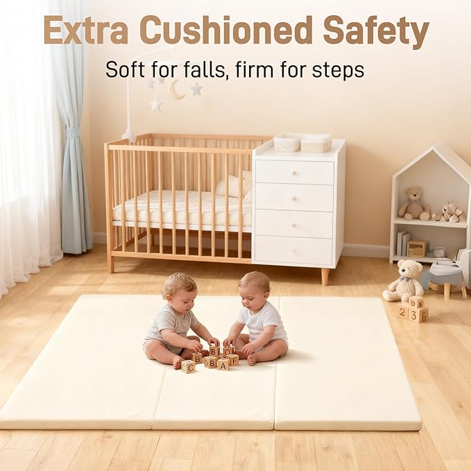 Ultra Soft Baby Play Mat for Floor 1.4" Thick Memory Foam 70x79 Playpen Mat for Toddlers Infant Kids with Non-Slip Backing Safe for Crawling, Water-Repellent Leather for Tummy Time, Tatami Style(Grey)