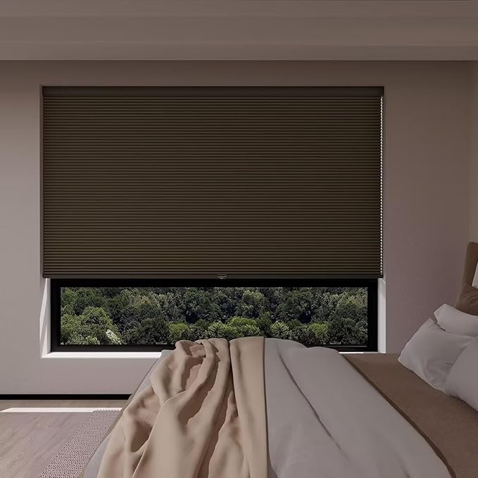 MYshade Cordless Blackout Window Blinds & Shades Pull Down Room Darkening Window Shades Light Blocking Honeycomb Cellular Shade for Indoor Windows Easy to Install 19 inch Wide, H36 Taupe Blinds