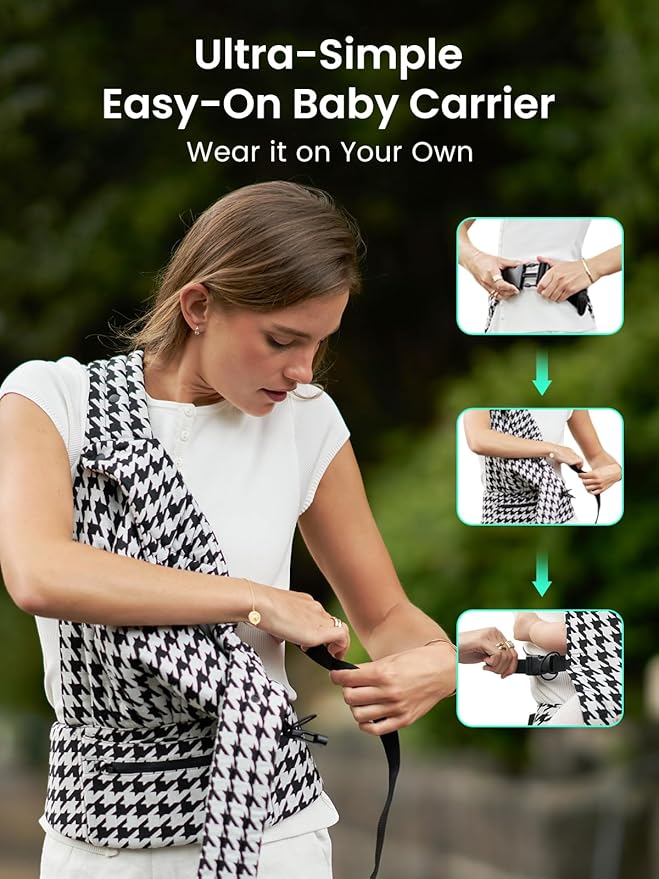 GROWNSY Baby Carrier Newborn to Toddler, Lightweight Ergonomic 7-44 lbs Newborn Carrier with Head Support, Easy to Wear Hands Free Infant Carrier for 0-36 Months, Black Flow Stripe