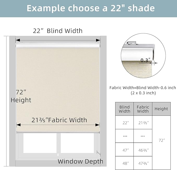 ChrisDowa Cordless 100% Blackout Roller Shade, with Striped Jacquard, Thermal Insulated, UV Protection Fabric, Total Blackout Blinds for Window, French Doors, Home and Office. Beige, 53" W x 72" H