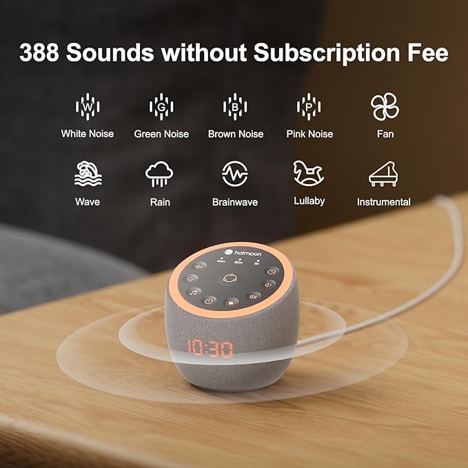 Hotmoon Sound Machine 388 Soothing Sounds White Noise Machine for Babies & Adults, Smart Night Light, Sleeping Timer App Control, Brown Noise Pink Noise Block Out Office Yoga, Plug-in