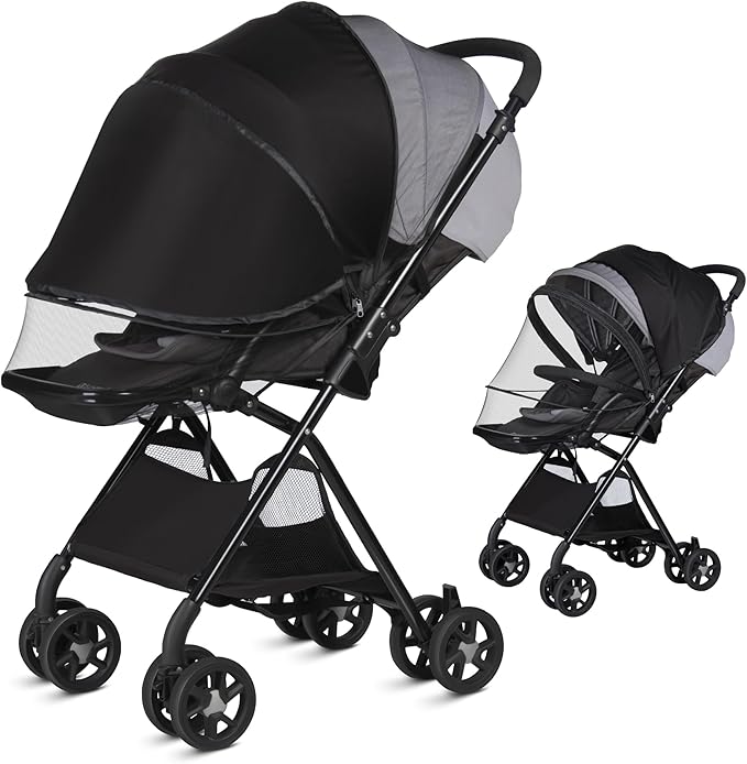 Bemece 2-in-1 Durable Baby Mosquito Net with UPF50+ Sunshade for Stroller, Universal Mosquito for Stroller with Two-Way Zippers & Storage Bag, Breathable & Foldable Baby Bug Net for Strollers