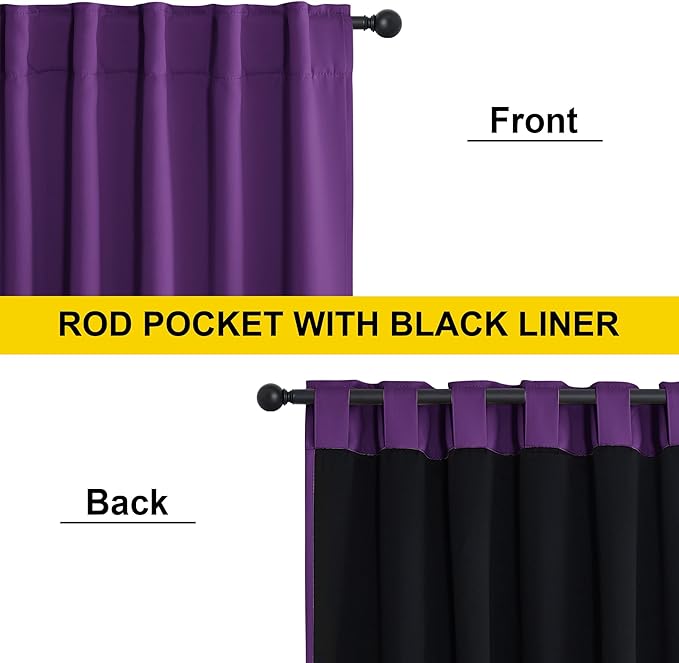 NICETOWN Royal Purple 100% Blackout Curtains for Bedroom, 52x84 Inches Set of 2 for Living Room, Privacy Protection & Noise Reducing Drapes Black Lined Insulated Window Treatment Panels