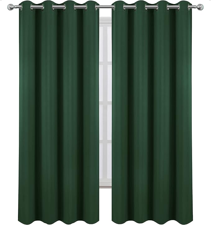 LEMOMO 100% Blackout Curtains 52 x 95 Inch Green Curtains 2 Panels Darkening Thermal Insulated Bedroom Curtains
