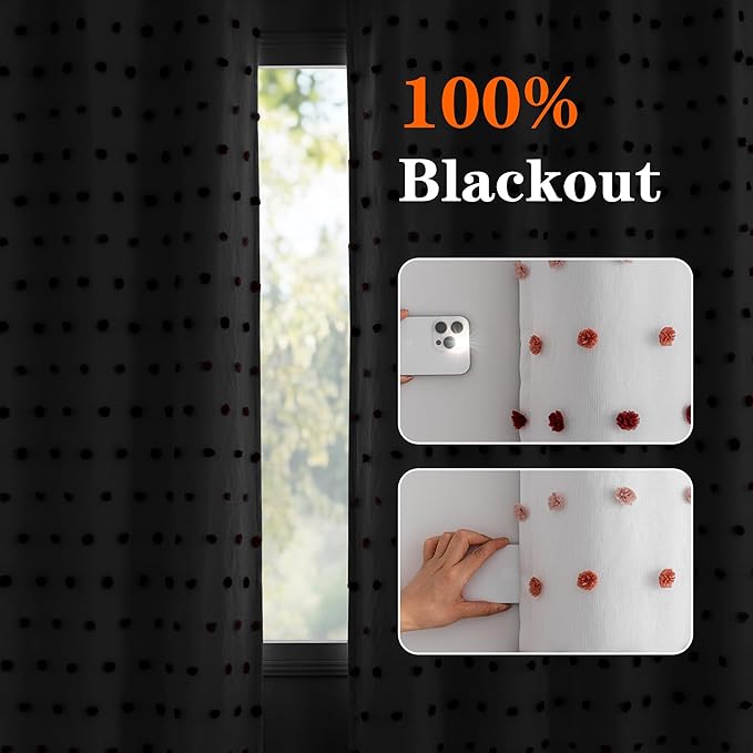 MEETSKY 100% Blackout Curtains for Girls Bedroom 95 Inch Long Light Blocking Thermal Curtains for Living Room 2 Panels Room Darkening Grommet Double Layer Drapes with Red Pom Pom 52W x 95L