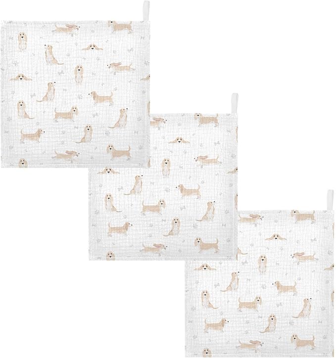 vvfelixl Baby Cotton Washcloths Basset Hound Dog Infants Bath Towel for Unisex Face Towels for Newborn, Natural Baby Wipes Delicate Skin, 11.8 X 11.8 inch, one sizex5
