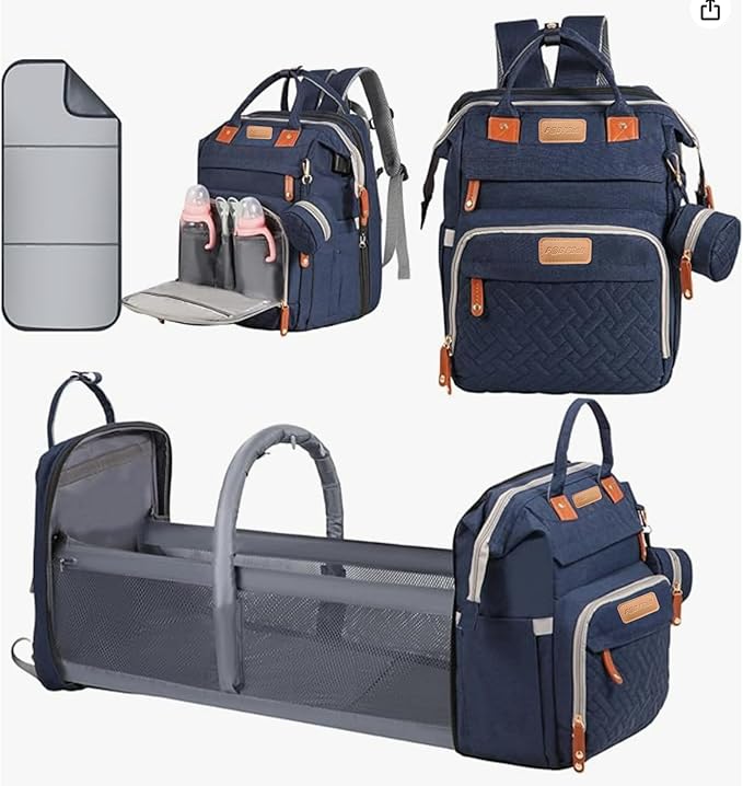 Baby Diaper Bag with Changing Station, Waterproof Diaper Bag Backpack for Mom/Dad, Baby Shower Gifts, w/USB Charging Port, Insulated Bottle Holders & Pacifier Case, XL Storage Backpack, Blue