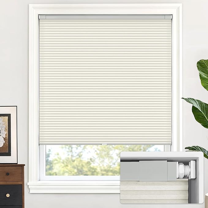 LazBlinds Cordless Cellular Shades, No Tools No Drill Light Filtering Honeycomb Shades Pleated Blinds for Windows, 23'' W x 64'' H, Dovy Grey
