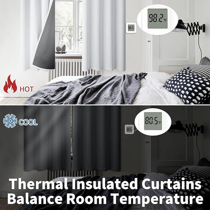 BGment Greyish White Short Blackout Curtains for Bedroom, Thermal Insulated Energy Efficiency Noise Reducing Grommet Curtains 54 Inch Length with Liner for Small Window 2 Panels Each 42 Inch Wide