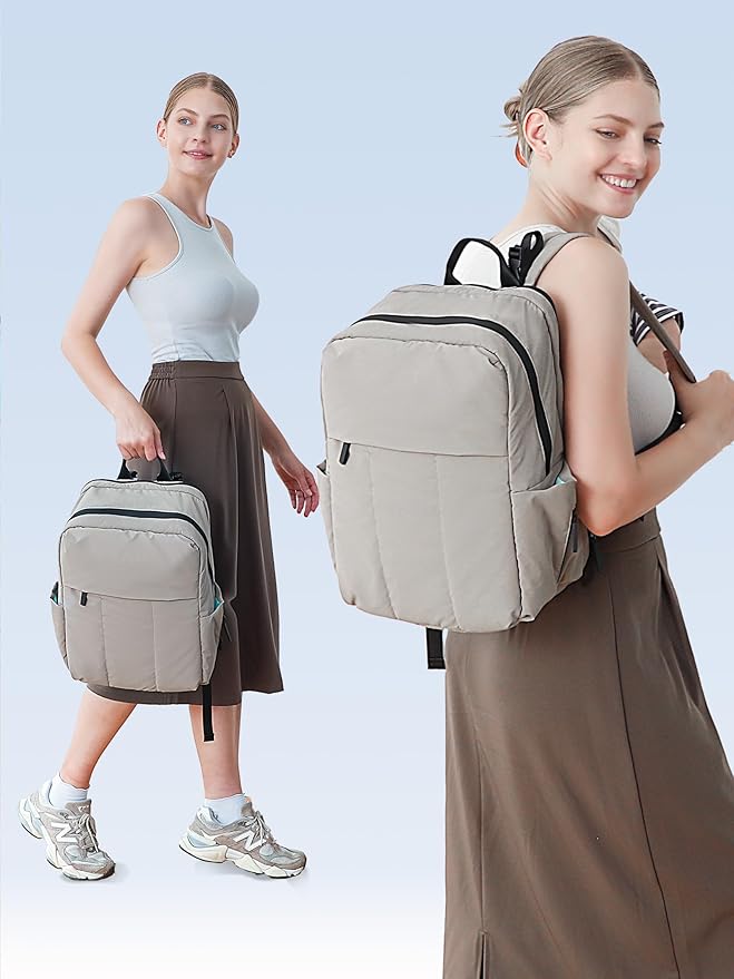 MOMINSIDE Diaper Bag Backpack - Large Puffer Diaper Bag - Neoprene Diaper Bag Quilted Baby Bag, Large Changing Pad, 15 Pockets, Lightweight, Grey