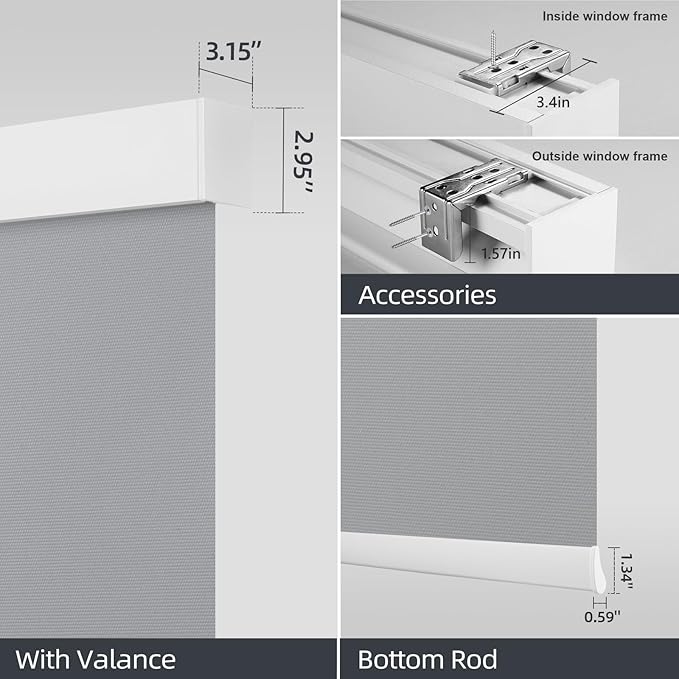 ZSTARR Motorized Smart Blind for Window with Remote Control, Automatic Blackout Roller Shade Customizable Size,with Valance Child Safety Rechargeable Battery Blinds (Medium Gray)