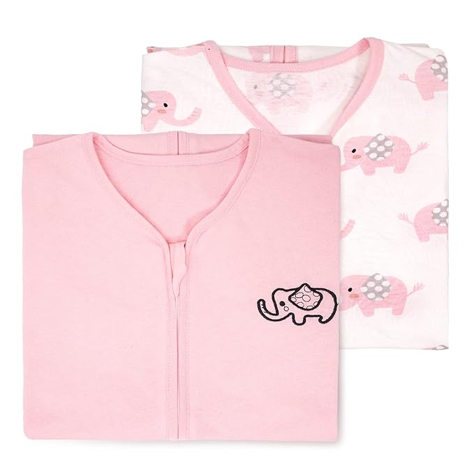 TILLYOU 2 Pack Baby Sleep Sack 18-24 Months 100% Cotton Wearable Blanket 0.5 TOG Sleeveless Summer Sleep Sacks with 2-Way Zipper, Pink Elephant