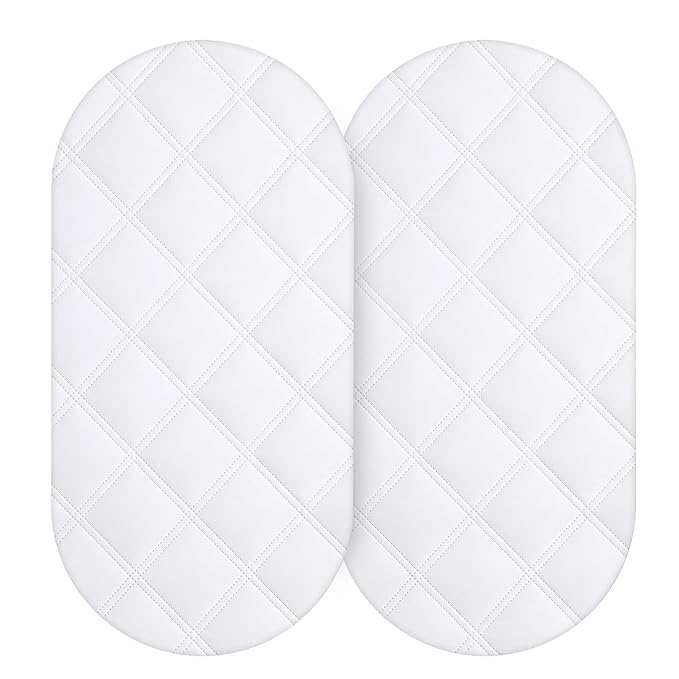 Yoofoss Waterproof Bassinet Mattress Pad Cover 2 Pack Fit for Hourglass/Oval Bassinet Mattress, Baby Bassinet Mattress Protector for Boys and Girls 32X16in White
