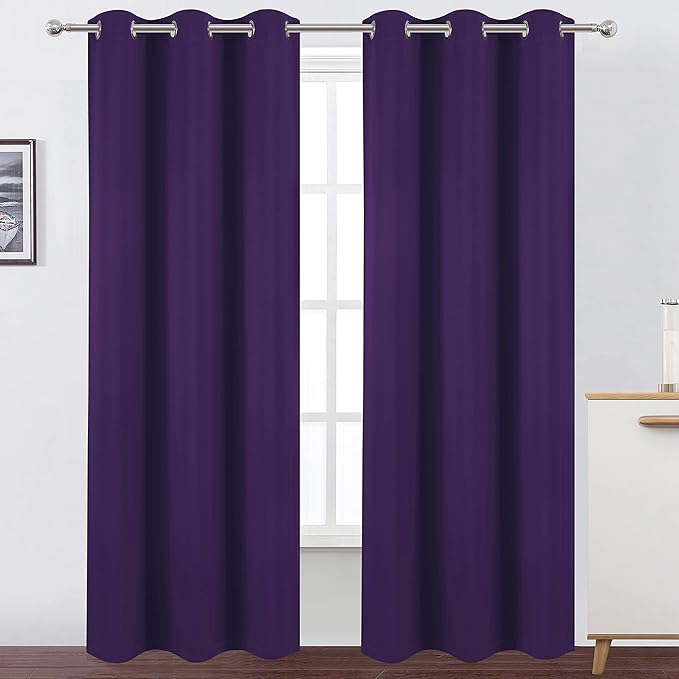LEMOMO 100% Blackout Curtains 40 x 84 Inch/Purple Curtains 2 Panels with Black Lining Room Darkening Thermal Insulated Bedroom Curtains