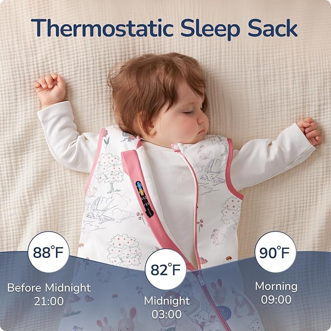 usbettas 1.0 Tog 2.5 Tog Baby Sleep Sack, 100% Cotton Baby Sleeping Bag 3-24M, 2-Way Zipper Baby Wearable Blanket