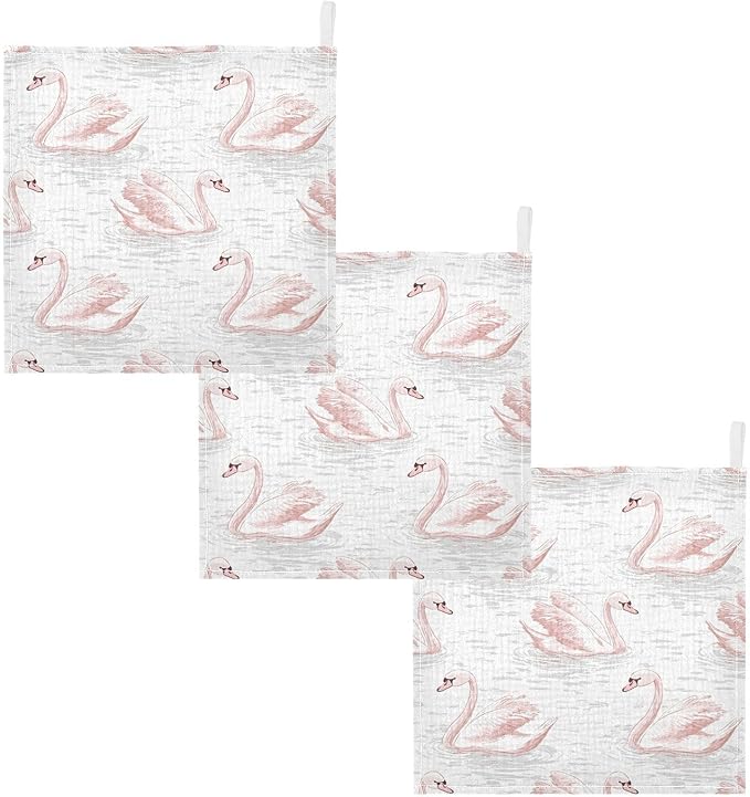 vvfelixl Pale Pink Swans Baby Burp Cloths Baby Muslin Washcloths for Boys Girls Cotton Babys Face Towel for Newborn Infants Soft and Absorbent 11.8 X 11.8 in, 5 Pack