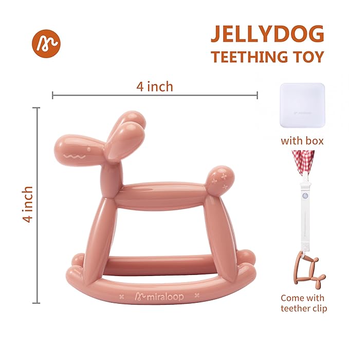 Teething Toy for Baby 0-6, 12, 18 Months Infant, Jellydog Never Drop Food Grade Silicone Rocking Teether, Prevent Choking & Odorless, Less Dust and Hair Adhesion, Baby Gift, Mint Green