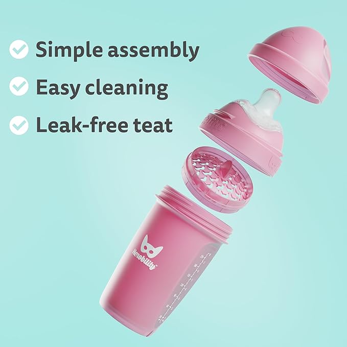 Herobility Anti-Colic Baby Bottles 5 fl oz/140 ml - Pack of 4 Newborn Baby Bottles, Slow Flow Plastic Bottles, Breast-Shaped Teat for Breastfed Babies - Multicolor - Sand, Woodchuck, Pink, White