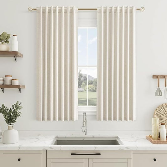 Guken 100% Blackout Curtains 54 Inch Length 2 Panels Set for Living Room Bedroom Back Tab Thermal Insulated Black Out Linen Drapes Room Darkening Window Curtains 54 Inches Long