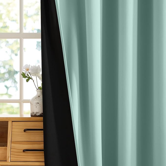 RYB HOME 100% Blackout Curtains 90 inches Length, Thermal Insulated Total Room Darkening Noise Reducing Curtains for Bedroom Living Room, 52 inches Wide by 90 inches Long, Auqa