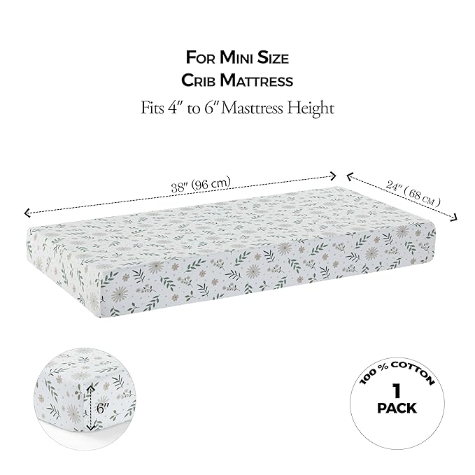 Dreamology Mini Muslin Crib Sheets Girls,Boys,Super Soft,Breathable 1-Pack,100% Cotton Muslin Crib Sheet Fitted,Crib Sheet,Pack n Play Sheets, 24x38 Mini Crib Sheets | Flowers