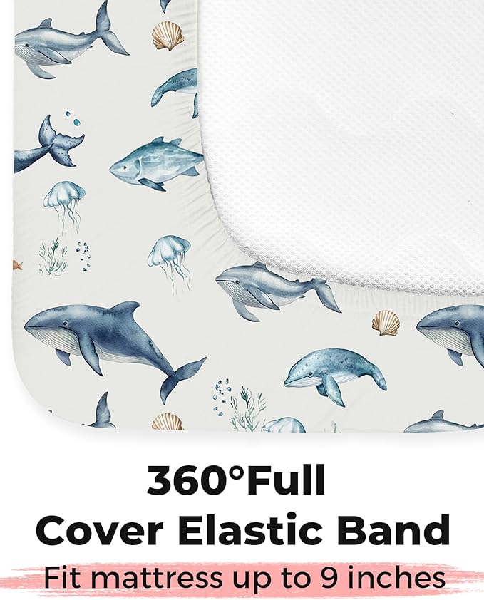 Crib Sheets for Boys and Girls, 2 Pack Fitted Baby Sheets for Standard Toddler Mattress 28" x 52", Soft Breathable Jersey Knit Baby Bedding (Aquatic Adventures)