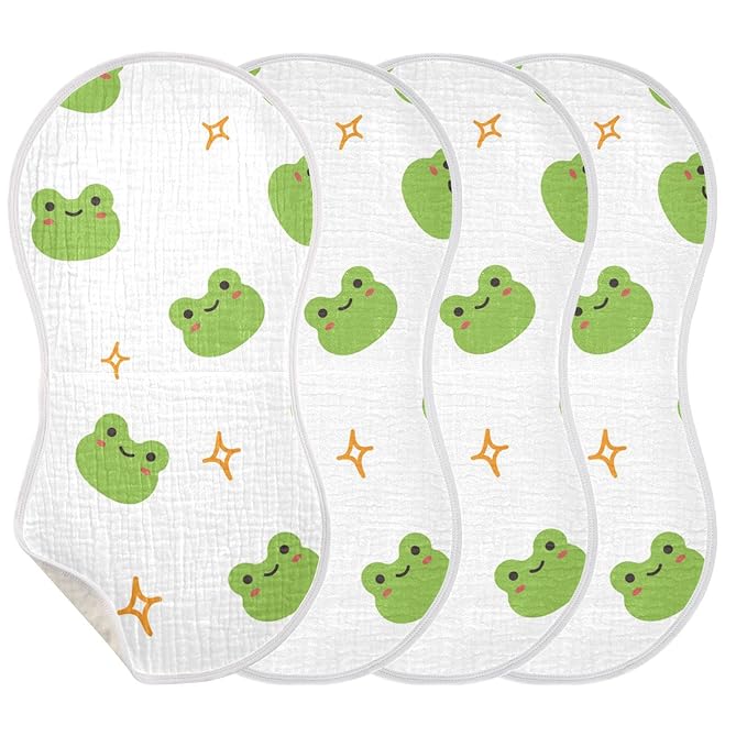 WELLDAY Muslin Baby Burp Cloths Set of 2, Soft Absorbent Cute Frog Muslin Washcloths, Bibs, Face Towel for Newborn Boys Girls, 22 x 11 Inch