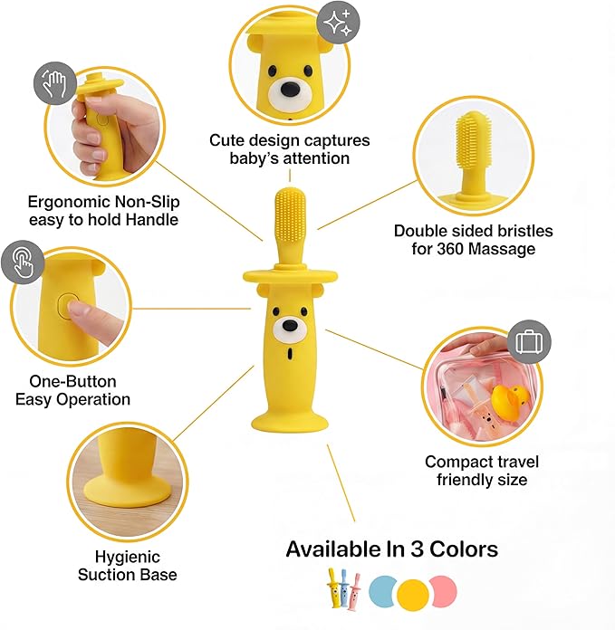 Vibrating Baby Teether & Toothbrush l Teething relief & Bone conduction music l Soft BPA-Free Silicone baby teethers, oral sensory chew toys for kids & babies,Teething Toys 9-24 Months, Yellow