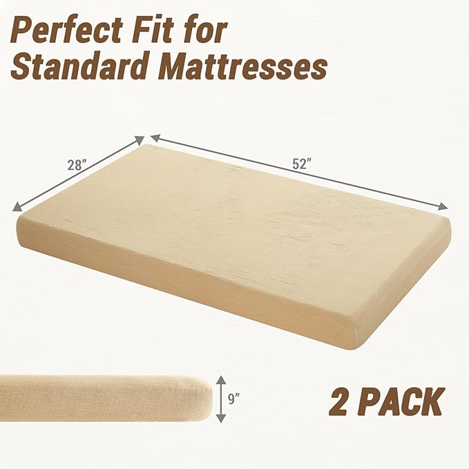 Heavyweight Muslin Baby Crib Sheets - 2PCS 52"x28" Neutral Fitted Crib Sheets for Boys Girls, Breathable Soft 100% Organic Cotton Standard Baby Mattress Sheet (Cream, Coffee)