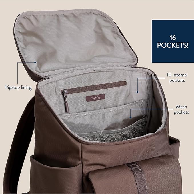 Itzy Ritzy Belong Bucket Backpack – Lightweight Diaper Bag Backpack Featuring 16 Pockets, Bucket Top Opening, Stroller Straps & Changing Pad; Organized and Stylish Everyday Family Backpack (Mocha)