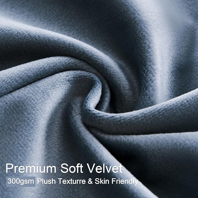 Topfinel Blue Velvet Blackout Curtains 84 Inches Long,Slate Blue Light Stone Blue Dusty Blue Room Darkening Thermal Insulated Heavy Duty Modern Grommet Winter Drapes for Living Room Bedroom 2 Panels