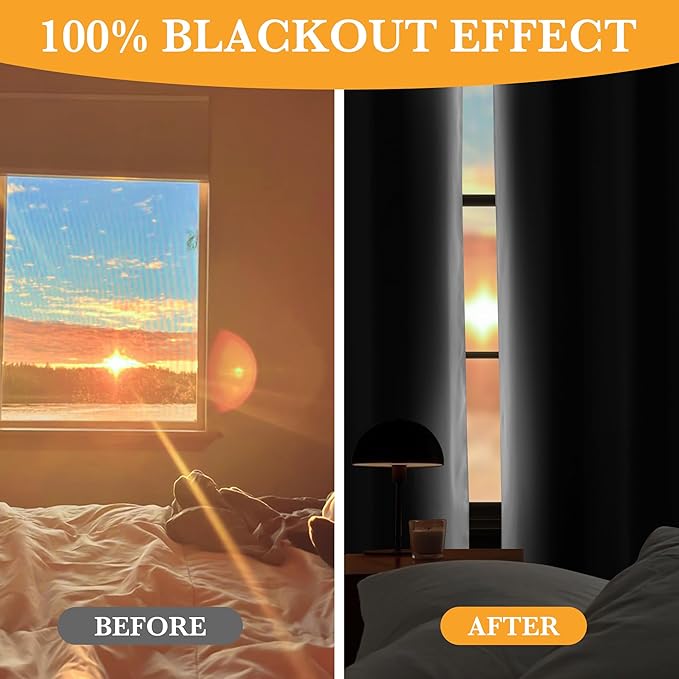 RYB HOME White Blackout Curtains for Bedroom, 100% Blackout Thermal Insulated Noise Reducing Curtains for Living Room Nursery, 52 inches Wide by 84 inches Long, 2 Panels Set