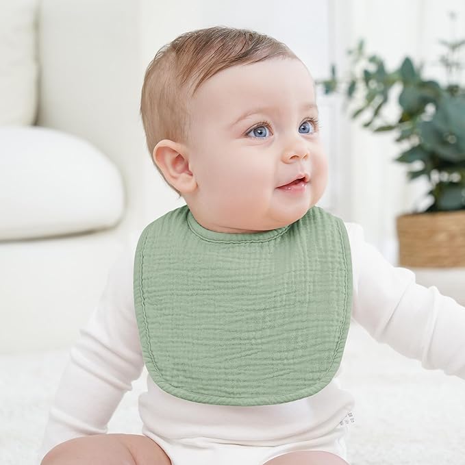 Bearmoss Baby Muslin Drooling Bibs 100% Cotton Square Adjustable Bibs Gift for Baby Girls Boys Teething Drool 8 Pack