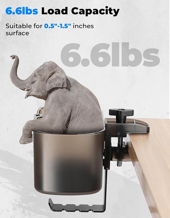 KEMIMOTO Desk Cup Holder with Headphone Hanger, 2 in 1 Caddy Organizer for Office Table, Lawn Chair, Golf Cart, Pontoon Boat, Fit for Most 18-32 oz Bottles