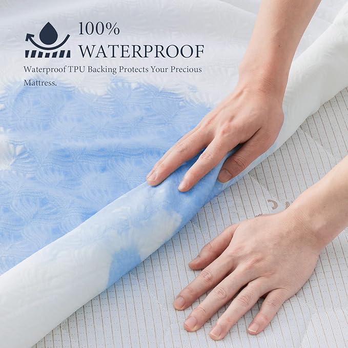 Waterproof Mattress Protector King Mattress Pad, Deep Stretchable Pocket Bed Cover, Machine Washable Soft Breathable Noiseless Mattress Protection for Household Guest Bedroom Home Hotel