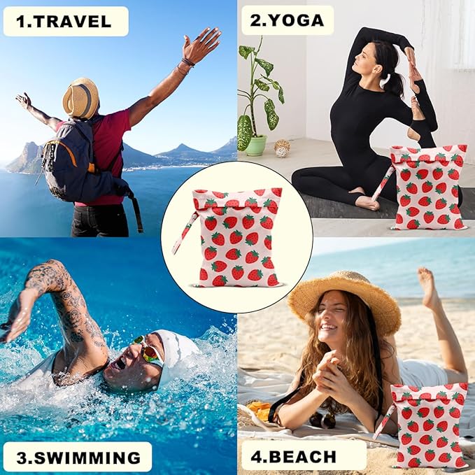 Summer Fruits Wet Bags 12x10 Inch, Strawberry Waterproof Travel Laundry Bags, Reusable Wet Dry Bag for Swimsuit Beach Diapers Dirty Yoga Gym Clothes, Travel Gifts for Women Friend