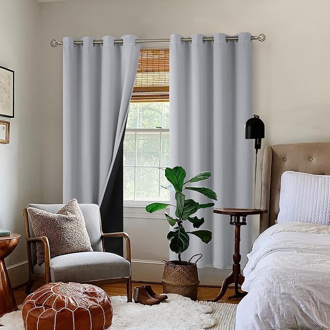 BGment Light Grey Blackout Curtains for Bedroom Window 84 Inch Length 2 Panels Set, 100% Light Blocking Thermal Insulated Grommet Drapes for Living Room Darkening with Black Liner, 52 Inch Wide Each